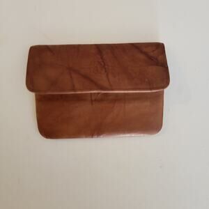 Buxton Genuine Leather Brown Flap Wallet Clutch w/ Zip Coin Pocket Snap Closure